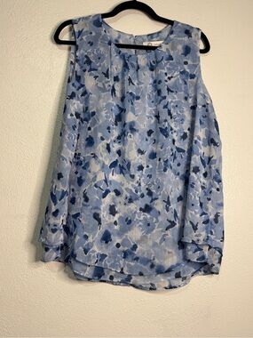 Cristina B. Blue Floral Sleeveless Top. Sz L. NWT.